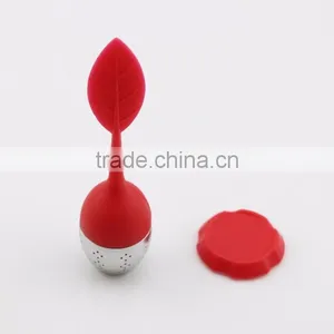 Red Color Stainless Steel Tea Infuser With Silicone Leaf Handle and Drip Tray thumbnail-2
