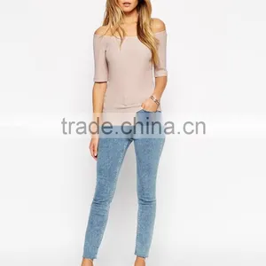 Latest Arrival Off Shoulder Top in Rib With Boat Neckline thumbnail-4