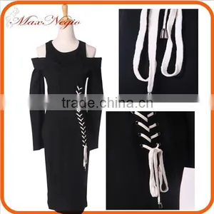 Women 2 Color Party Dress With Tie Long Sleeve Prom Dress thumbnail-1