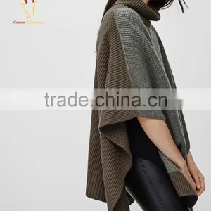 Women Winter Knitted Cashmere Poncho,Turtleneck Poncho for Women thumbnail-3