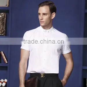 Mens Tailor Dress Shirts Banded Collar Shirts Poly Cotton Shirt for Men thumbnail-1