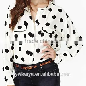 2015 Slim Fit Latest Shirt Design Chiff Black Dot Double Chest Pocket Blouse thumbnail-1