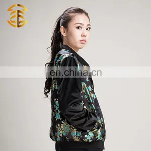 European Style Fashion Women Velvet Ladies Satin Bomber Jacket thumbnail-3