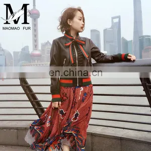 Custom Lady Real Leather Jacket With Ribbon Ribbon Leather Jacket Motorcycle thumbnail-4