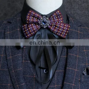 Aidocrystal Silk Solid Bowtie Men Vintage Blue Black Yellow Silver Wedding Bow Tie Handkerchief Tie thumbnail-1