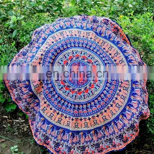 72 Inch Colourful Printed Cotton Mandala Large Tapestry Round Beach Towel Manufacturer in India thumbnail-1