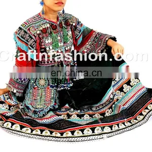 Vintage Handmade Balochi Dress With Tassels- Balochi Tribal Ethnic Coins Dress Handmade Kuchi Dress Ghagra Choli thumbnail-4