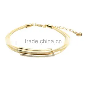 Turquoise Bead Bangle Bracelet With White Gold Copper Tube thumbnail-2