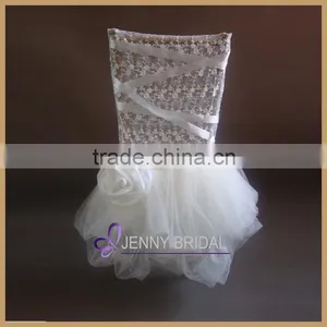 C133C White Tull Bandage Banquet Sequin Chair Cover Factory thumbnail-1