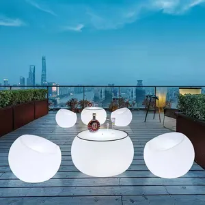 Round High Top LED Cocktail Table Rainbow Gradient Color Glowing Bar Table Lightweight Illuminated Tall Furniture for Gathering thumbnail-1