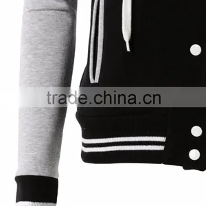 Baseball Varsity Jacket Contrast Sleeve Fleece Hoodie thumbnail-3