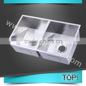 TH-RA3018A Stainless Steel Handmade Sink With CUPC Square Corner Double Bowls Undermount Sink Kitchen Sink thumbnail-3