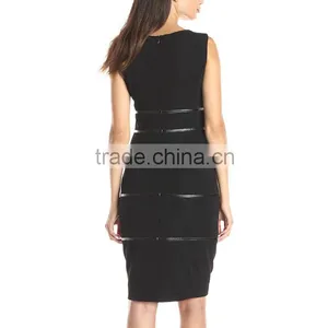 Stripes Trimmings for Dresses Black Red Elegant Leather Bandage Dress With Black Contrast Dress Faux Leather Dresses thumbnail-5