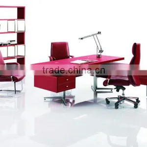 MT-07 Table for Executive Red Leather/PU Cover Executive Table Stainless Steel Frame MDF Office Table Quality Choice thumbnail-2
