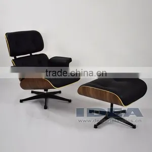 Replica Charles Lounge Chair and Ottoman Walnut Shell Black Leather thumbnail-3