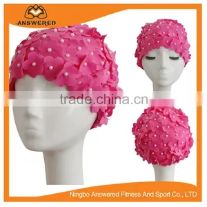 Swimming Caps Long Hair Swim Cap Pleated Cloth Fabric Bathing Hats Lycra Beanie Hat for Adult Men Women thumbnail-1