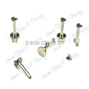 316L Surgical Steel ROUND LABRET 16G STEEL LIP RING STUD INTERNAL THREAD With Heart High Polished Lovely With Dice thumbnail-1