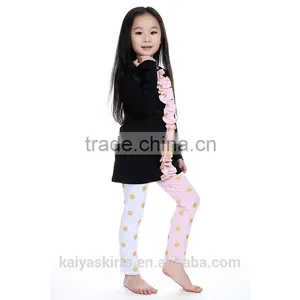2016 Fall Long Sleeve Couple Black T-shirt and Dotted Pant Kids Clothing thumbnail-3
