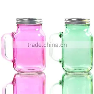 22oz Colored Glass Mason Jar With Handle & Lid thumbnail-1
