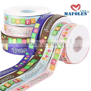 Mafolen Wholesale 1 Inch Grosgrain Printed, Birthday Wishes Ribbon by the Yard thumbnail-4