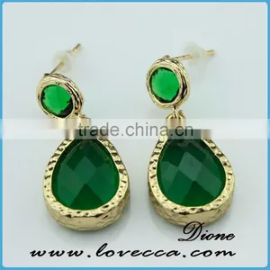 Drop Shape Stud Earrings Green Colored Glass Stone Earring for Gift thumbnail-1