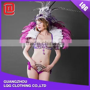 Cheap Handmade Purple Feather Rhinestone Decorated Funny Carnival Adult Costume thumbnail-3