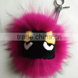 Factory Cute Style High Quality Real Fox Fur Monster Doll Keychain Charm for Bag thumbnail-3