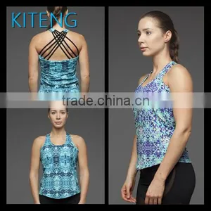 2016 Athletic Abstract Printed With Crisscross Straps Tank With Sport Bra Two in One Office In United States (USA)Small Minimum thumbnail-1