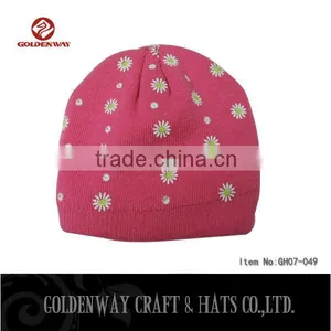 Fashion Wholesale Girls' Cheap Beanie Hats With Little Flowers thumbnail-1