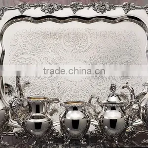 Exclusive English Sterling Silver Plated Coffee & Tea Set With Serving Tray thumbnail-1
