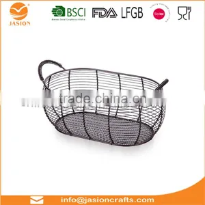 Oval Wire Baskets Garlic Fruit Storage Rustic Trugs Wood Handle Eggs Basket thumbnail-4