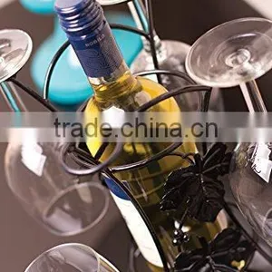 Wine Bottle &Glass Holder Hold 4 Long Stem Wine Glasses thumbnail-4