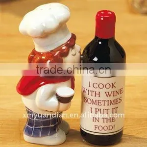 Chef and Wine Bottle Design Salt and Pepper Shakers thumbnail-1