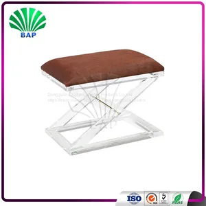 Luxury Home Furniture Acrylic Colored Cushion Stool Living Room Lucite Stool With Clear X-Shape Stool Legs thumbnail-1