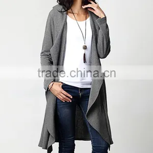 Bulk Wholesale Ladies Women Fashion Long Sleeve Charcoal Drape Cardigan Sweatshirts thumbnail-2