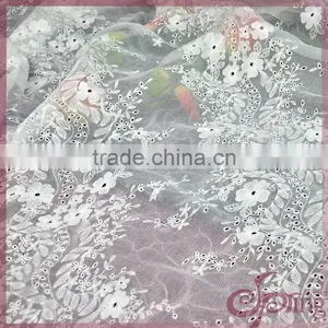 White Transparent Floral Embroidery Design Cotton Lace Fabric for Dress/ Tops/ Cardigan thumbnail-5