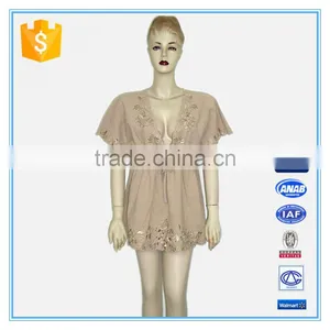 Women Fashion Embroidery Top Deep V Neck Long Blouse thumbnail-1