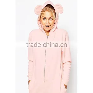 100%cotton Warm Fleece Plain Soft Pink Pig Onesie Pajamas thumbnail-3