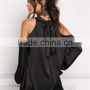 MGOO Custom Made 2017 100% Polyester Satin Silky Blouses Custom Factory Cowl Neck Tops Plain Long Sleeves Shirts thumbnail-6