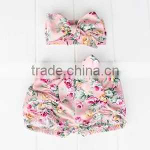 Light Pink Floral New Born Baby Bloomer With Hairwraps Set Posh Girl Clothes Underwear thumbnail-2