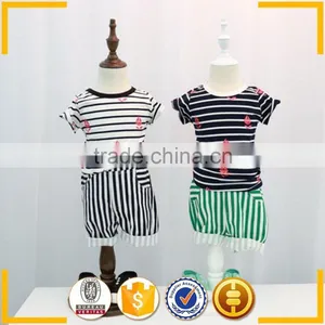 2015 Style Cotton Boys Sets White Balck Stripe Children T-shirts and Pants thumbnail-1