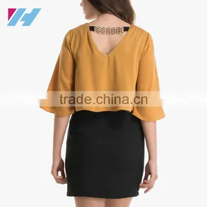 Ladies New Fashion Clothing Wholesale Casual Mustard Yellow Wrap Dress thumbnail-4