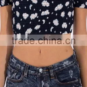 Fashion Off-shoulder Design Short Sleeve Crop Top for Women, Floarl Print Women Tank Top thumbnail-6