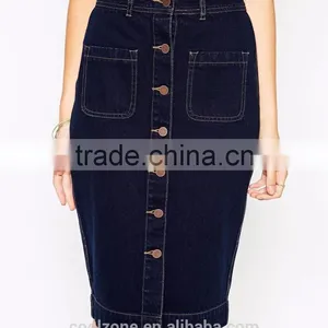 Latest Skirt Design Button Through Denim Skirt Lady Midi Skirt thumbnail-5
