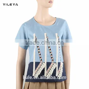 Different Colors High Fashion Embroidered Women 100% Linen t Shirt thumbnail-3