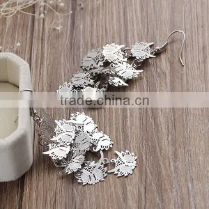 New Fashion Copper Filigree Stamping Earrings Ear Wire Hooks Halloween Owl Silver Tone Hollow 70mm thumbnail-2