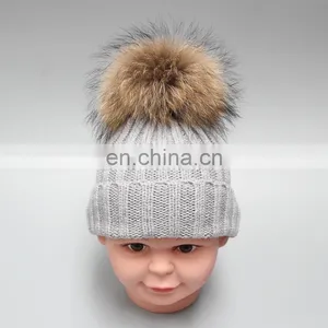 Plain Winter Knitted Hat With Pom Pom ,children Kid Knitting Cap thumbnail-2