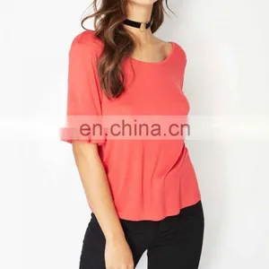 2017 Latest Fashion Top Design Red Frill Sleeve Blouse Designs T-Shirt thumbnail-1