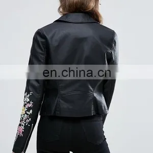 2017 Fahsion Style Custom Woman's PU Leather Waterproof Biker Jacket Plain Bomber Jacket thumbnail-3