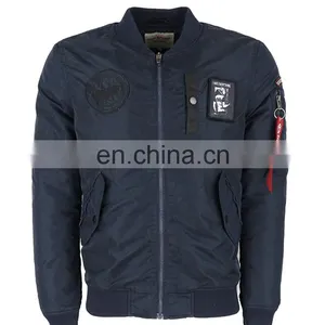 High Quality Nylon Plain Navy Flight Bomber Jacket Mens thumbnail-2